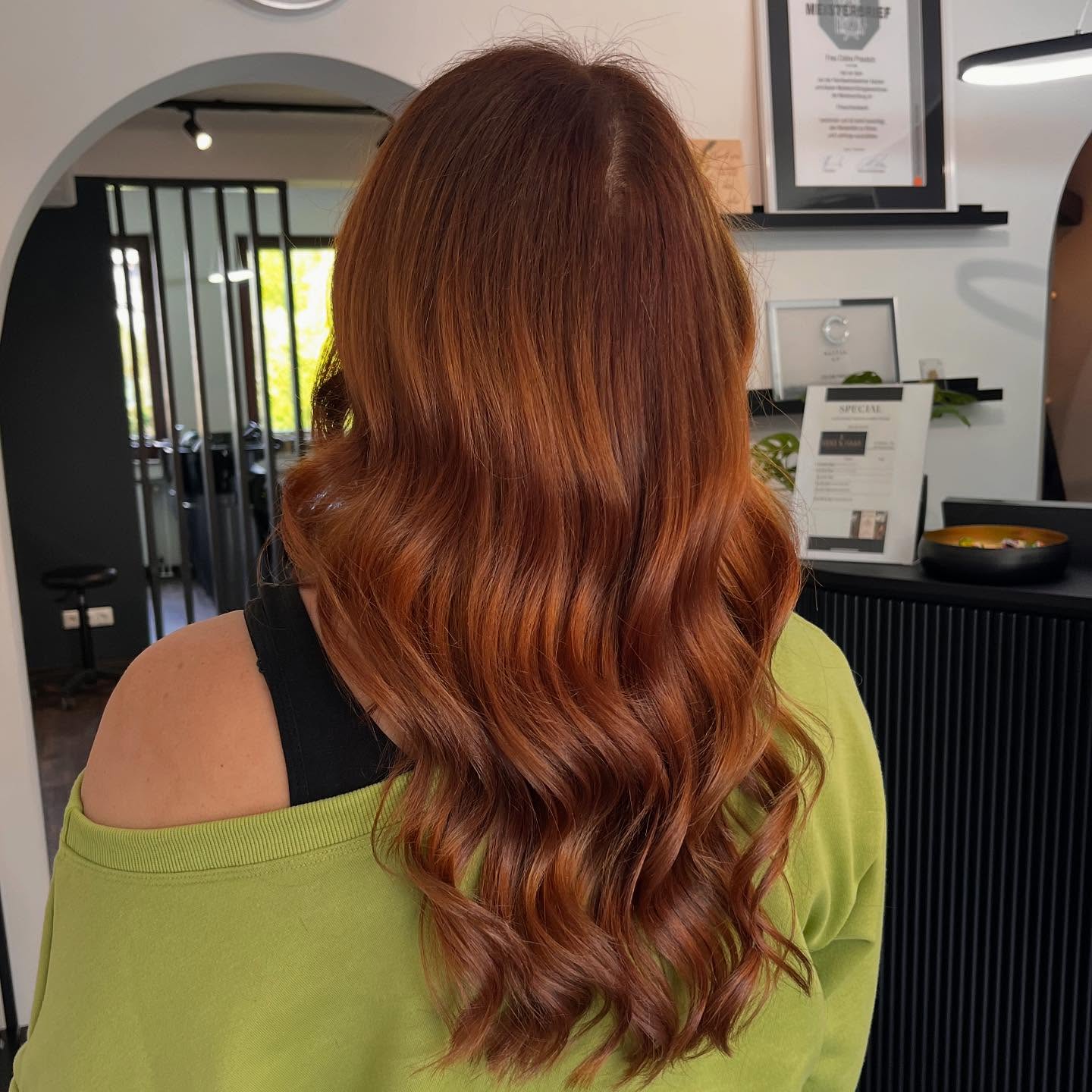 Beautiful Long Red Copper Balayage with Soft Waves