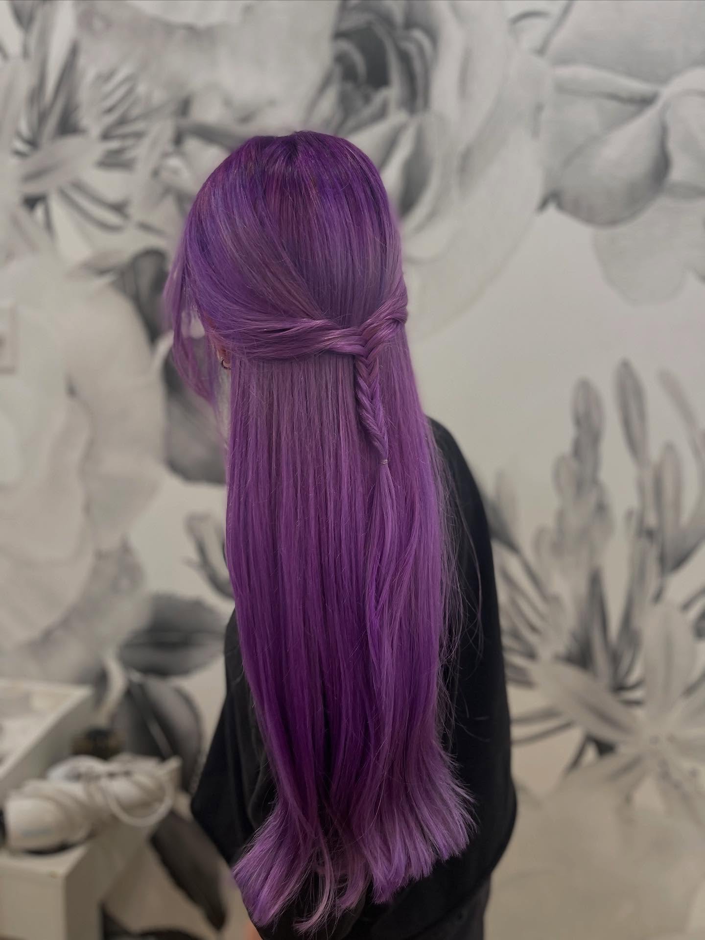 Long Glossy Purple Locks with Twisted Accent