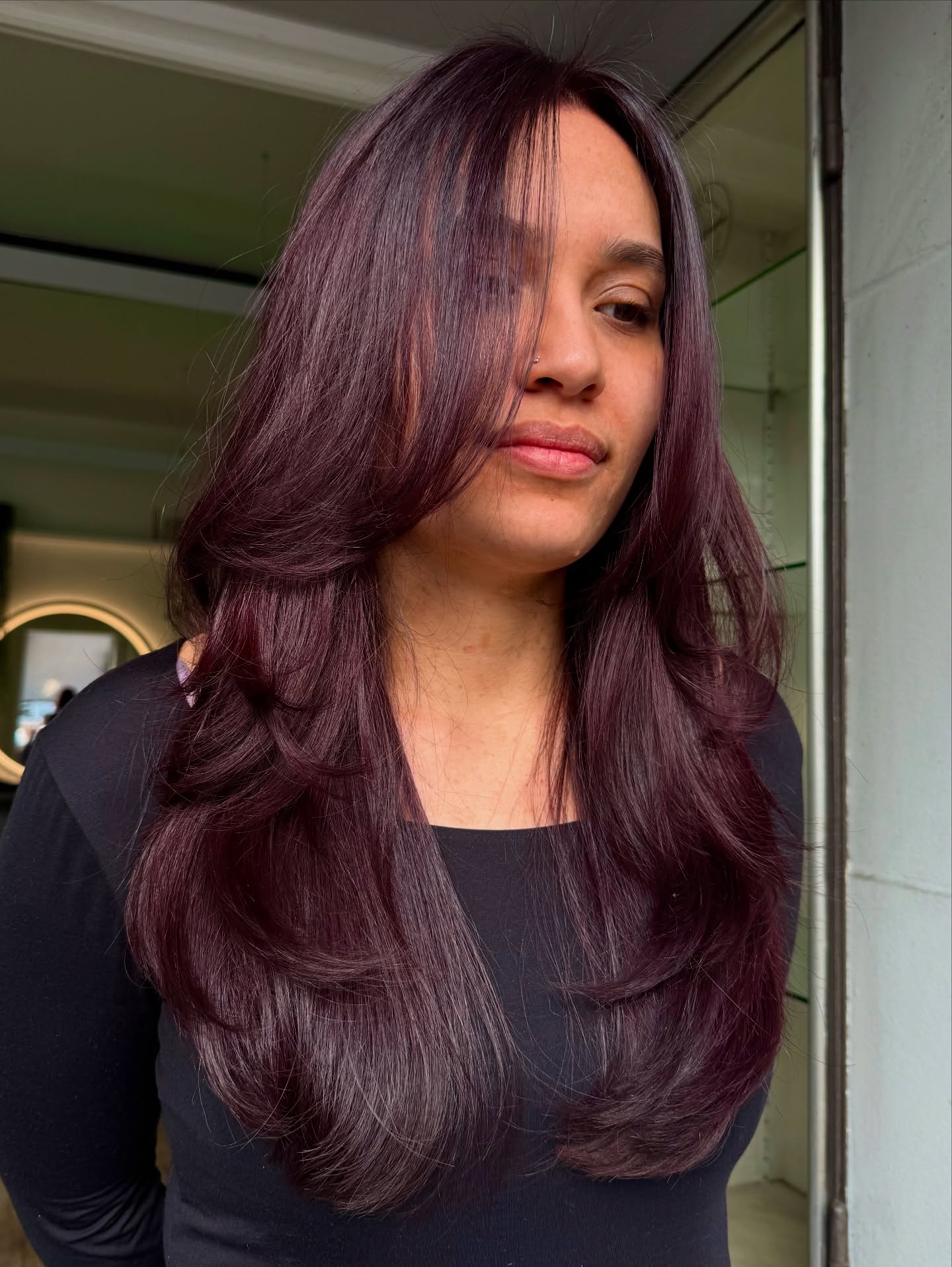 Long Layered Purple Hair with Subtle Highlights