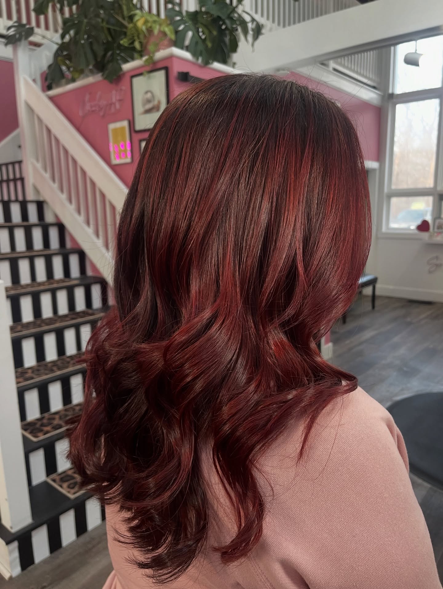 Stylish Red Copper Balayage with Soft Waves