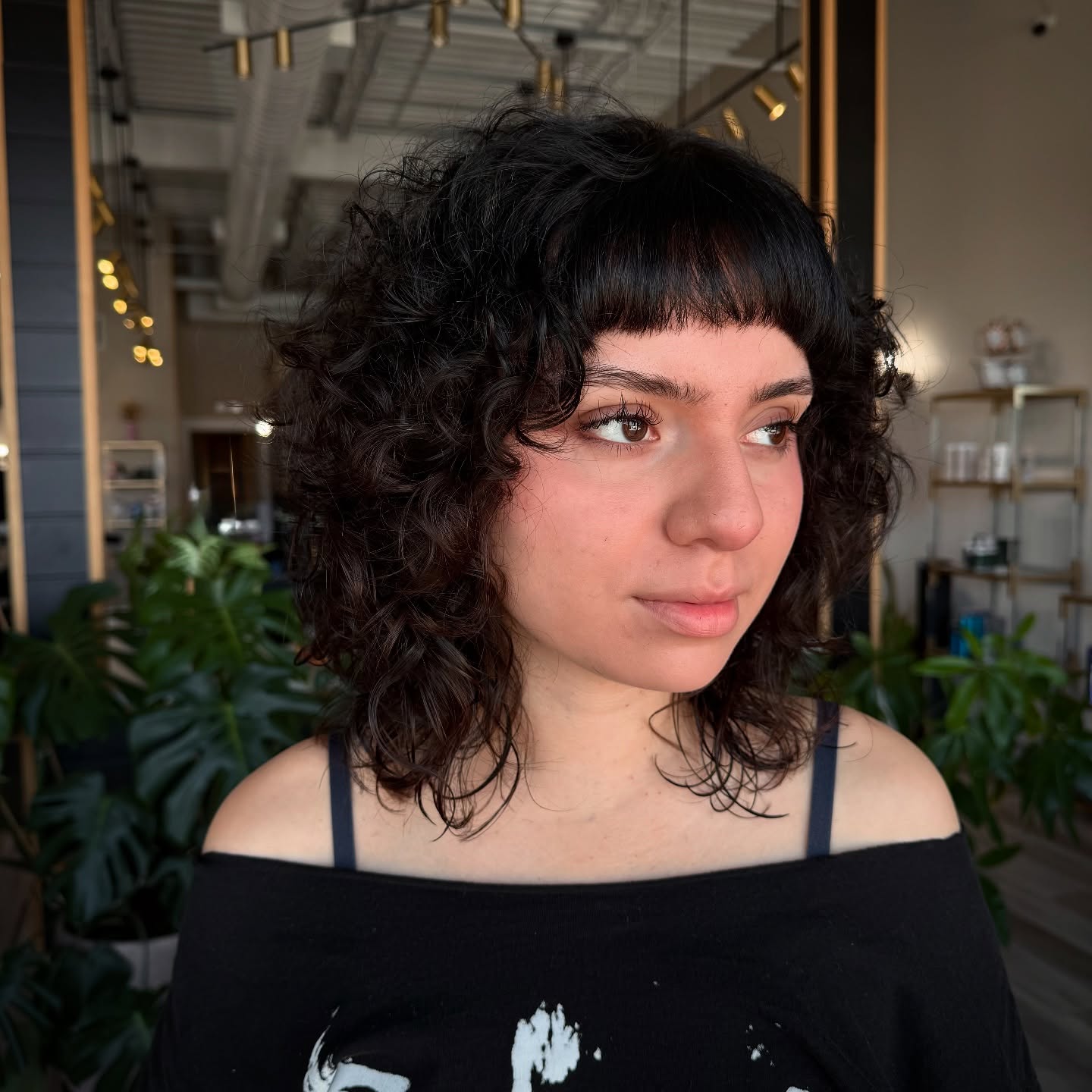 Textured Shoulder-Length Shag with Curly Layers