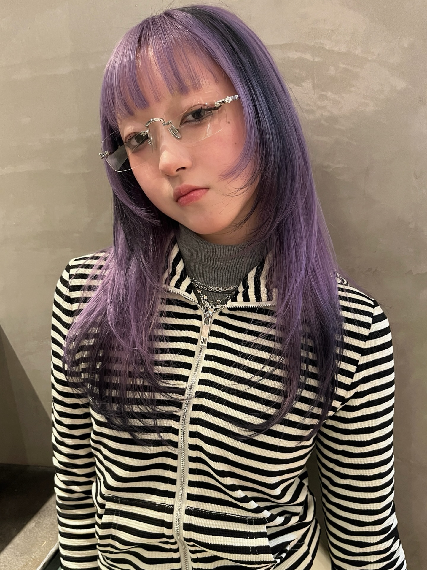 Chic Purple Toned Hair with Wispy Bangs