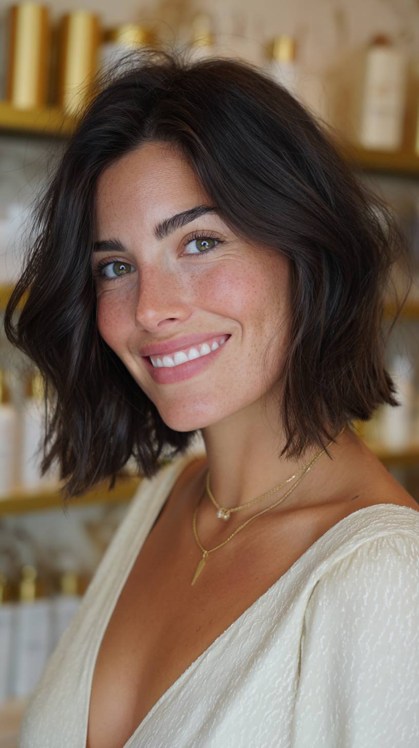 Effortlessly Textured Shoulder-Length Cut with Soft Waves