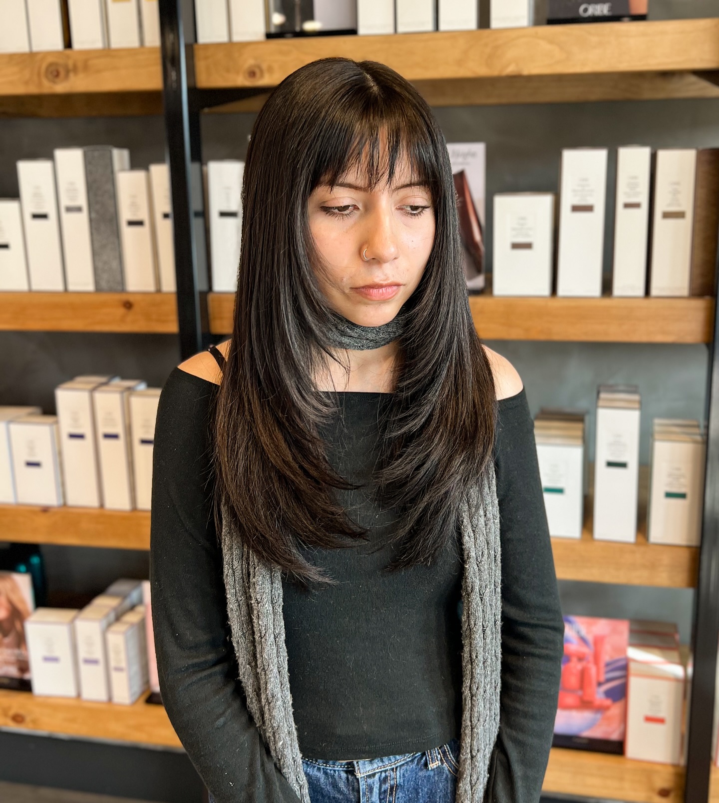 Long Silky Layers with Wispy Bangs