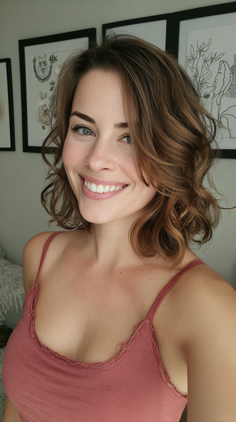 Textured Shoulder-Length Curly Cut with Subtle Highlights