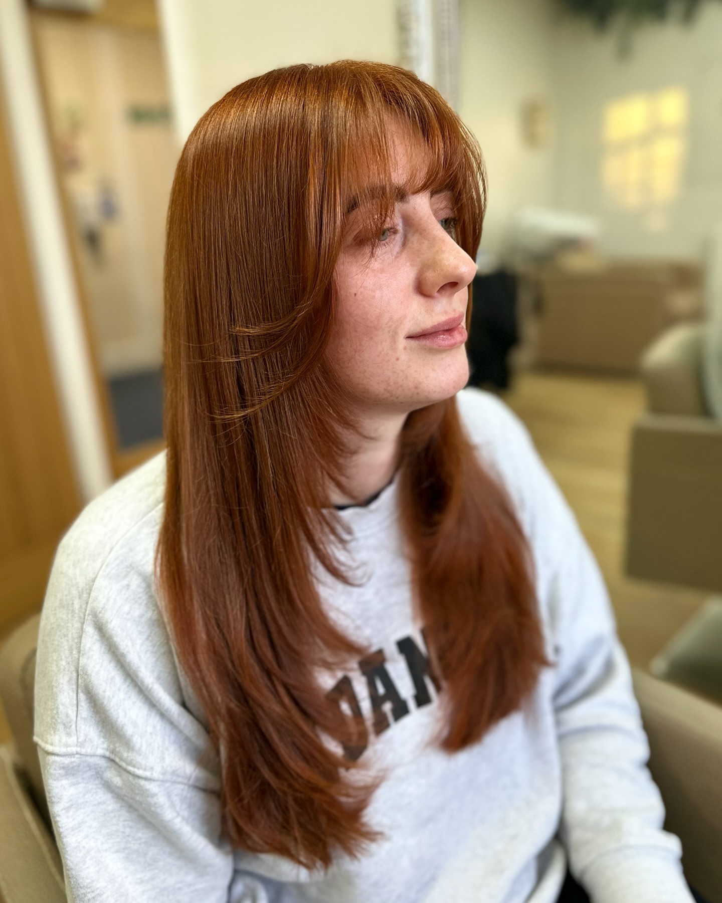 Long Silky Straight Cut with Wispy Bangs