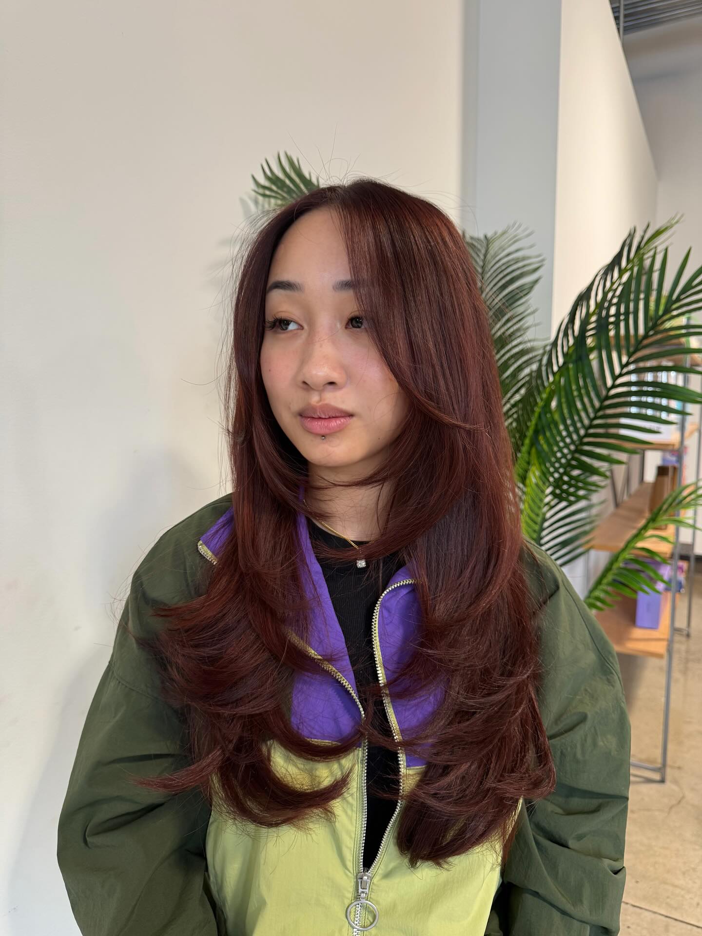 Sleek Long Layered Cut with Soft Face Framing