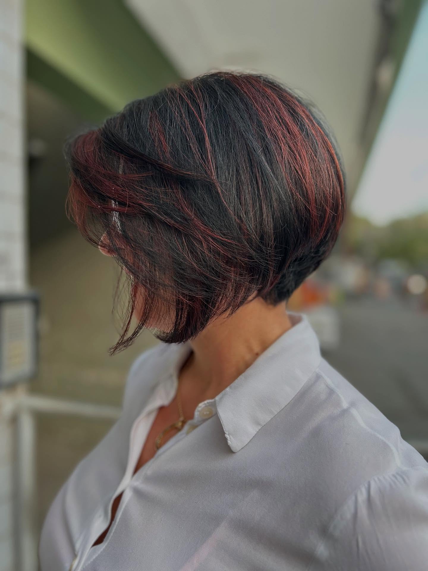 Textured Chin-Length Bob with Bold Red Highlights