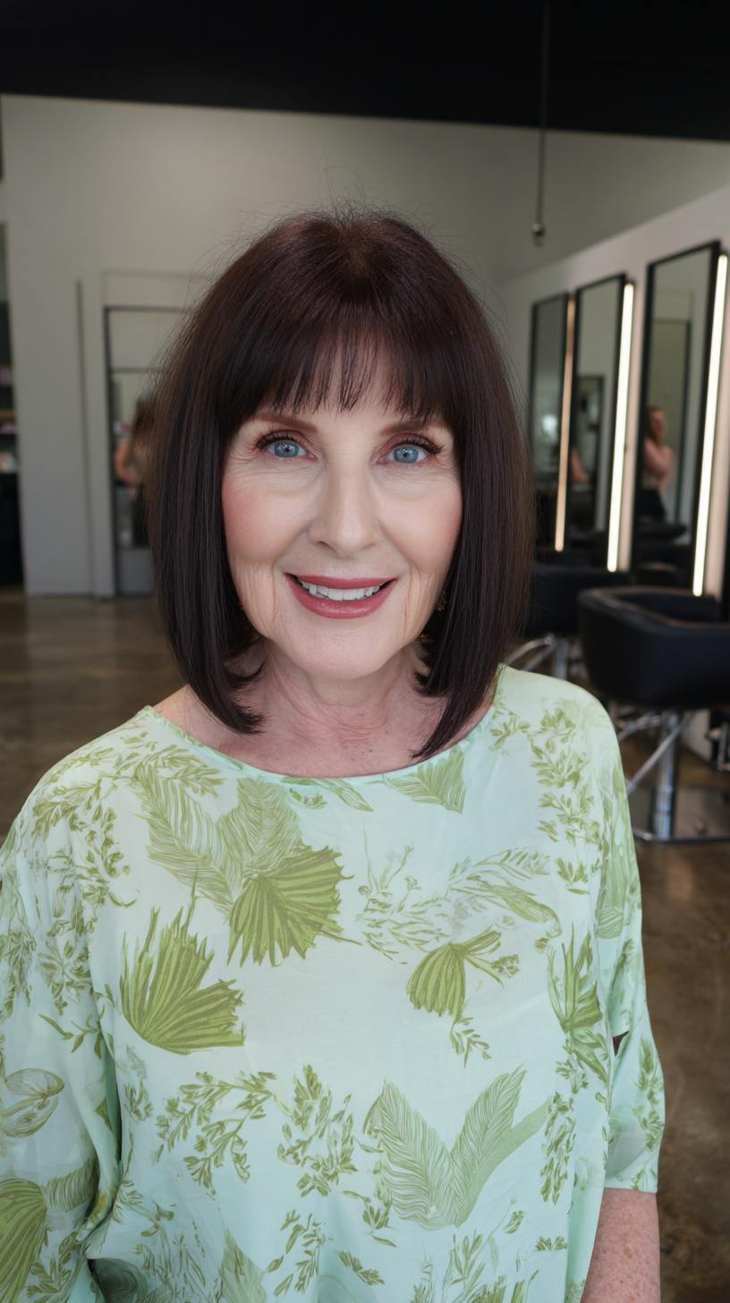 Chic Dark Brown Blunt Bob with Soft Bangs