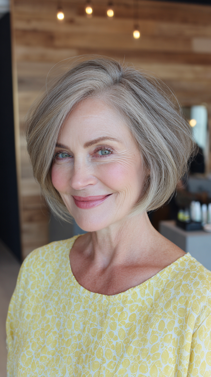 Chic Silver Stacked Bob with Soft Volume
