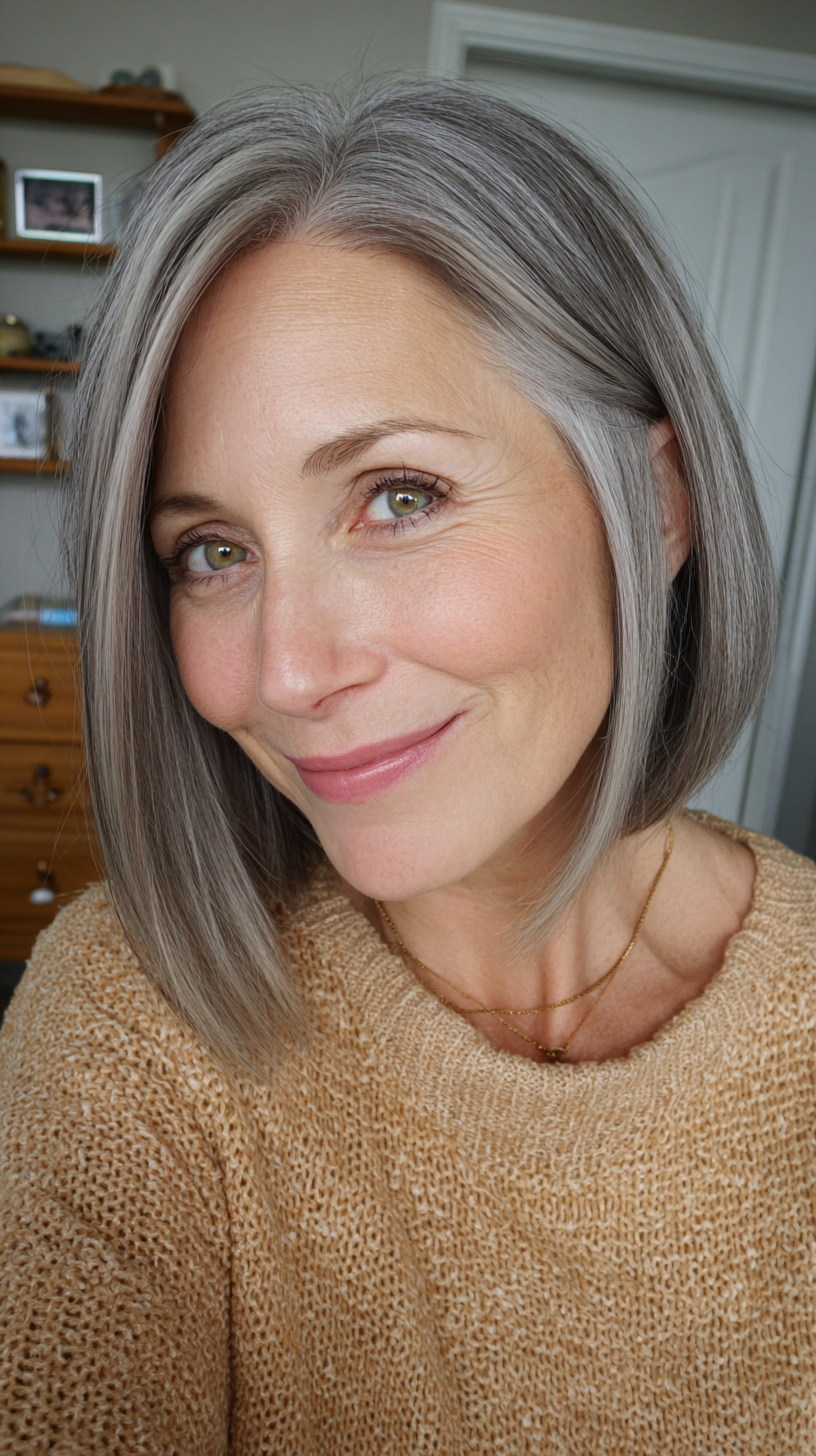 Elegant Silver Blunt Bob with Soft Layers