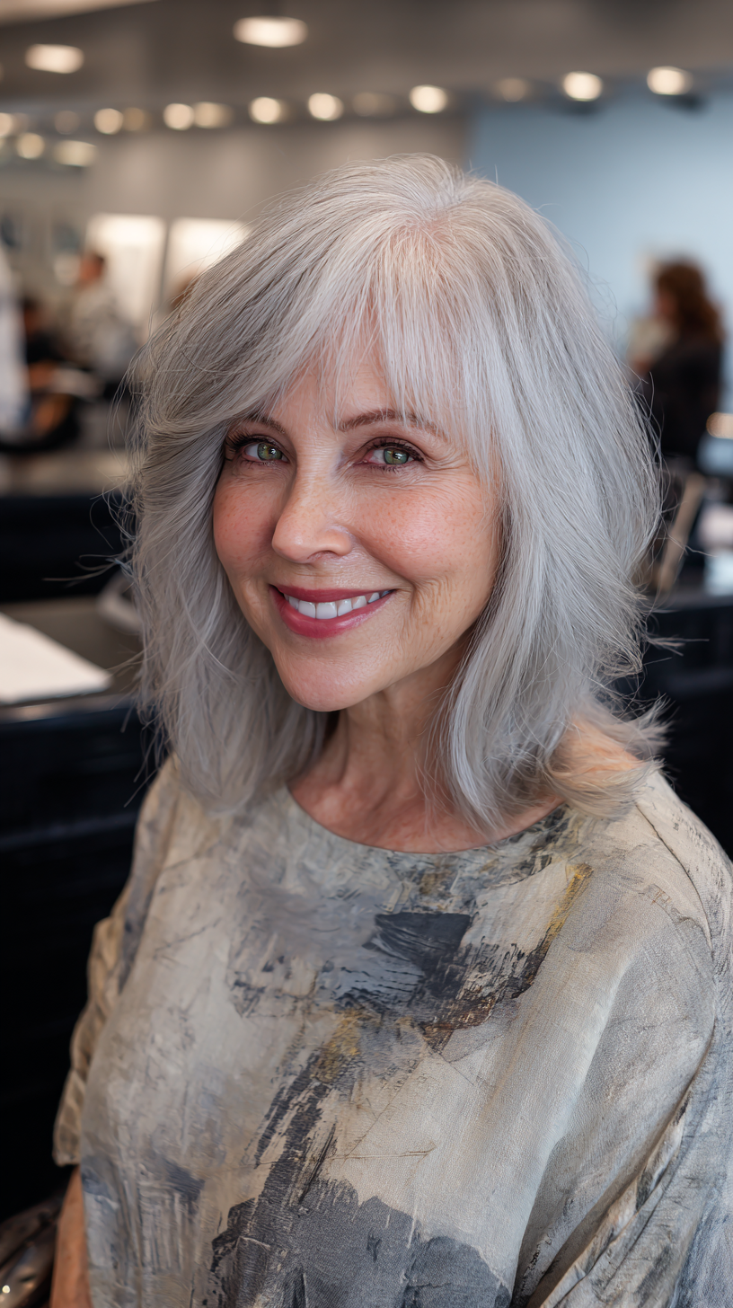 Elegant Softly Layered Silver Cut with Subtle Face Framing