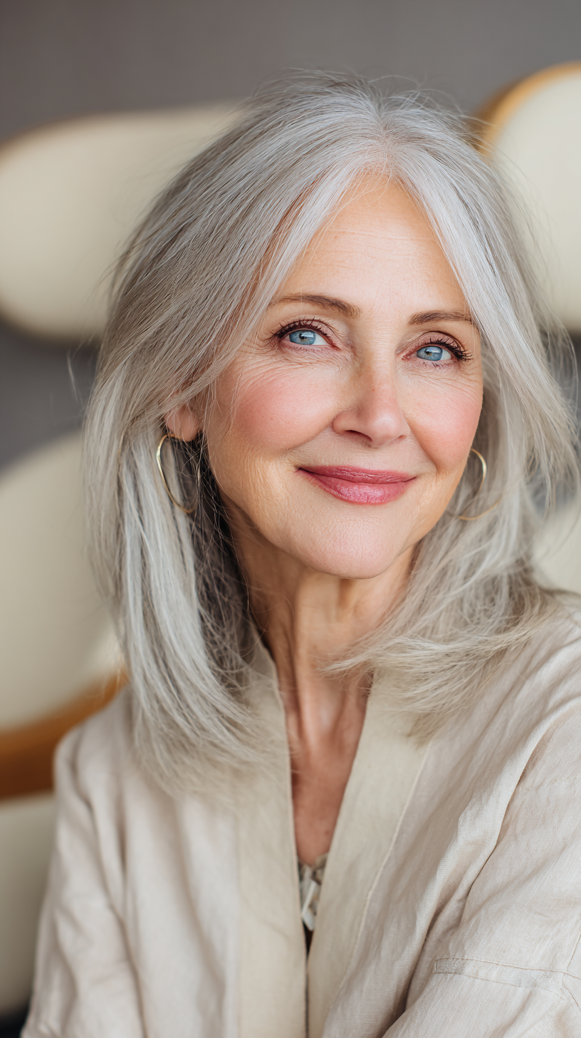 Gorgeous Long Layered Silver Haircut with Soft Waves