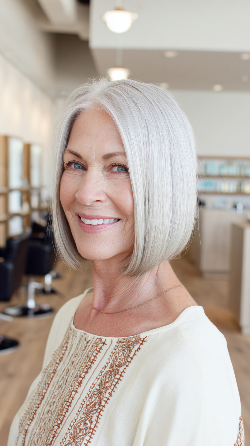 Sleek and Elegant Silver Bob with Subtle Movement