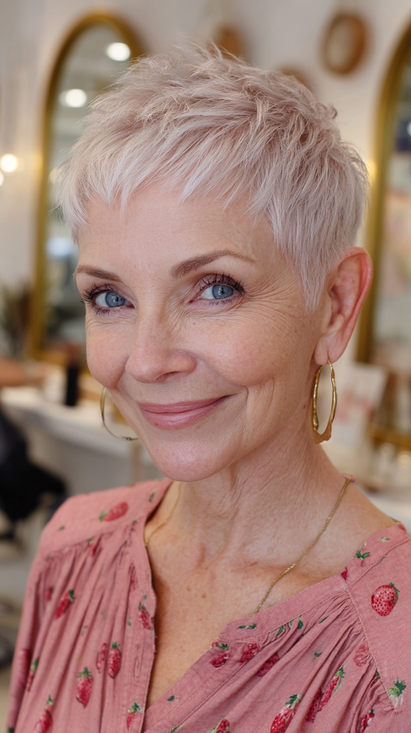 Textured Platinum Pixie with Playful Layers