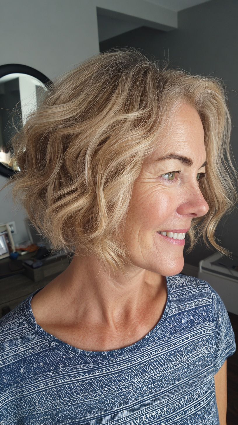 Charming Textured Blonde Bob with Soft Waves