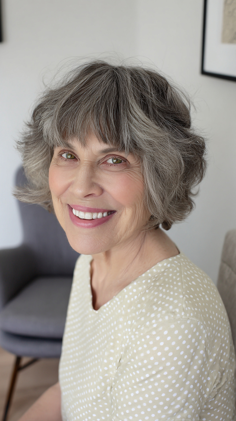 Chic Curly Bob with Soft Bangs