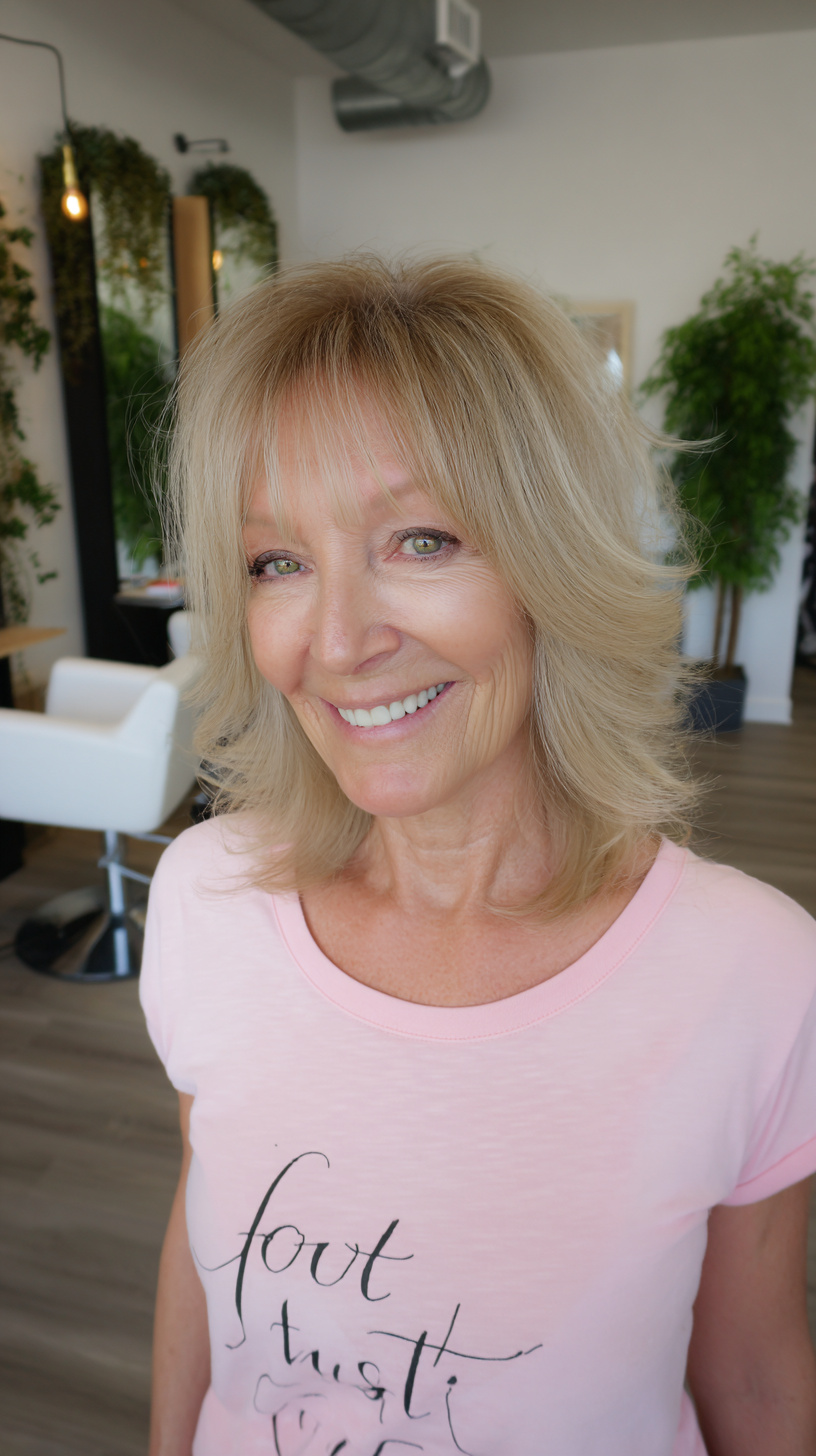 Chic Feathered Blonde Bob with Subtle Volume
