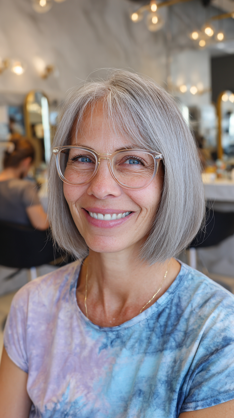 Chic Silver Blunt Bob with Subtle Textured Ends