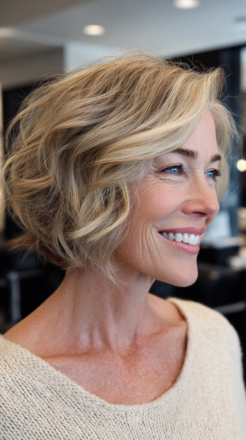 Chic Textured Blonde Bob with Soft Layers for Seniors