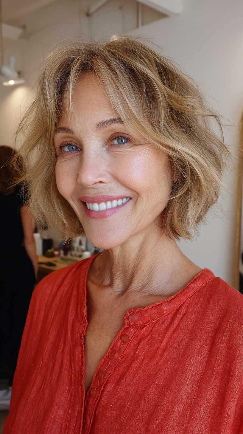 Effortlessly Textured Blonde Bob with Wispy Layers