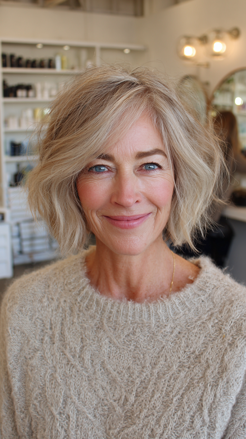 Modern Textured Blonde Bob with Soft Waves