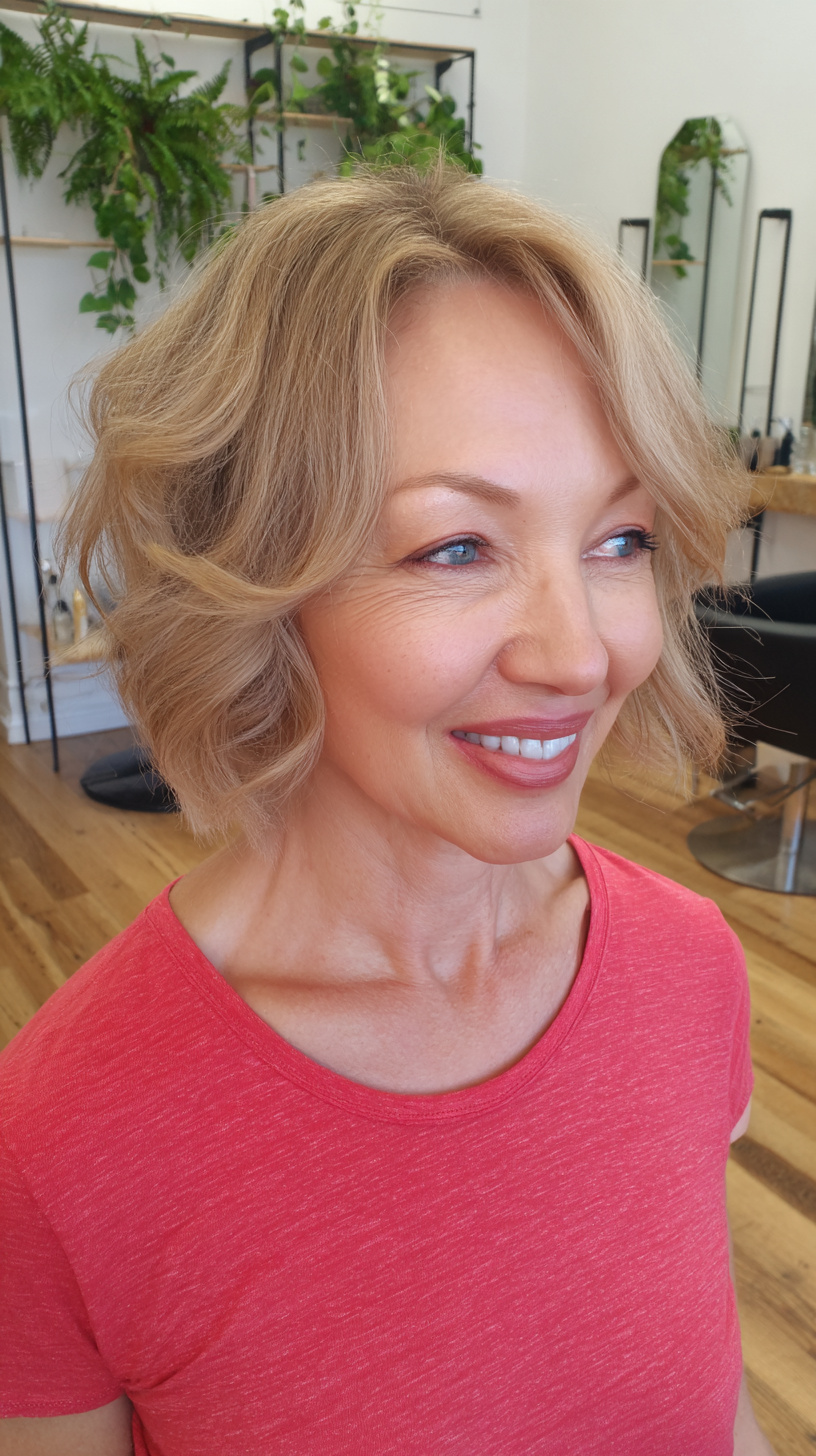 Soft Textured Blonde Bob with Gentle Waves