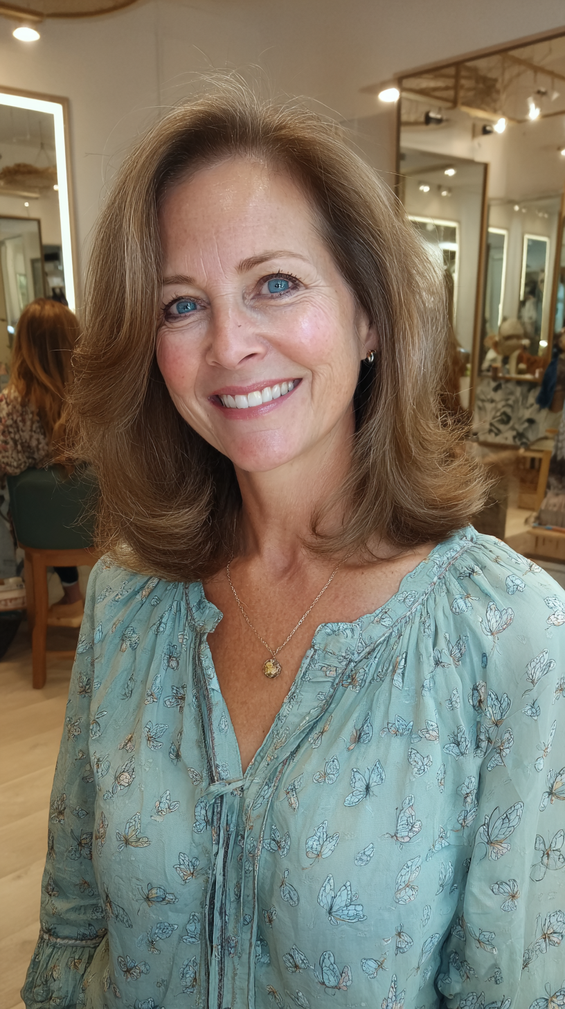 Softly Layered Mid-Length Cut with Gentle Waves