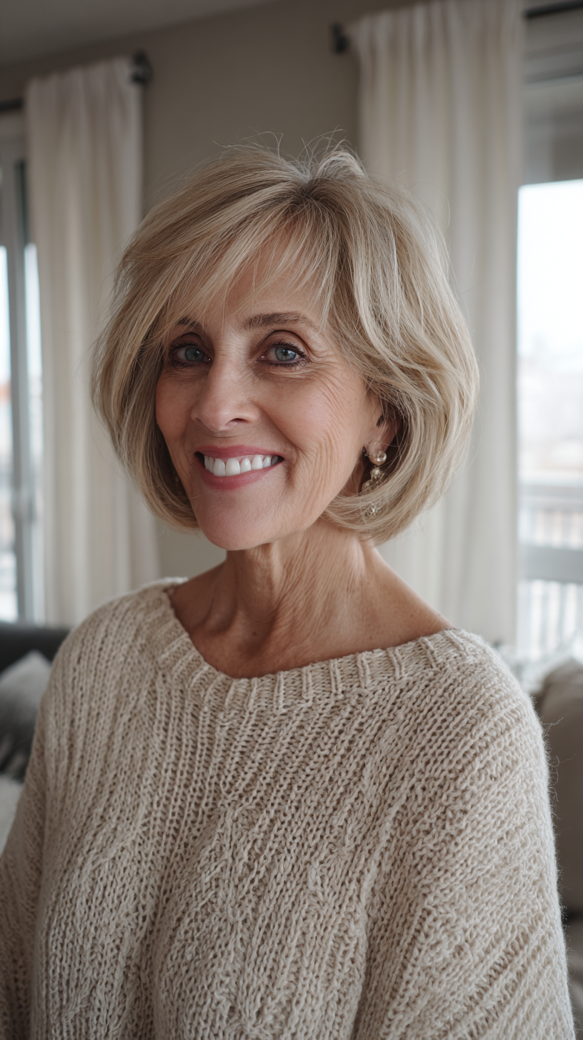 Stylish Layered Blonde Bob with Subtle Volume