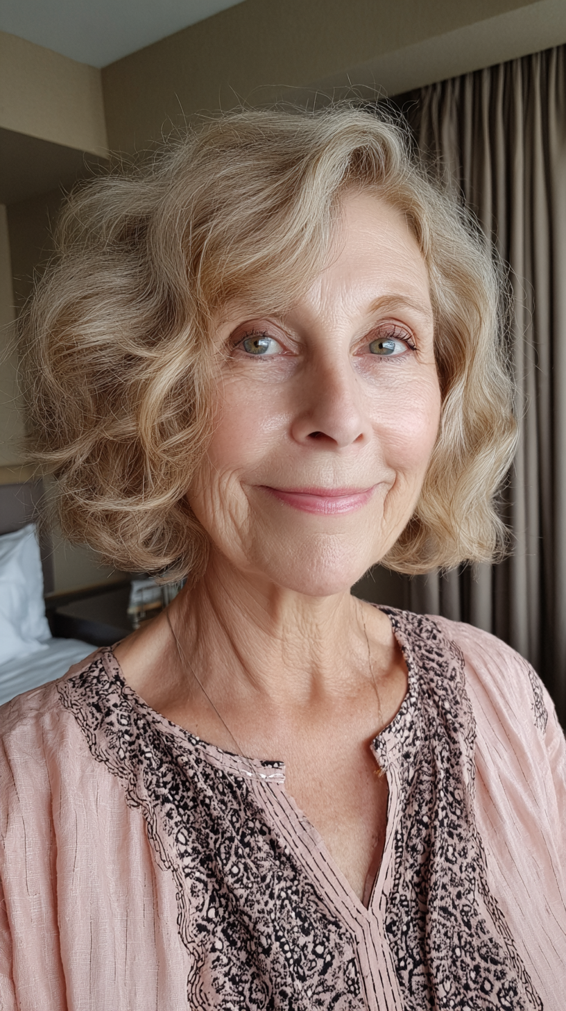 Textured Blonde Bob with Soft Curls for Mature Women