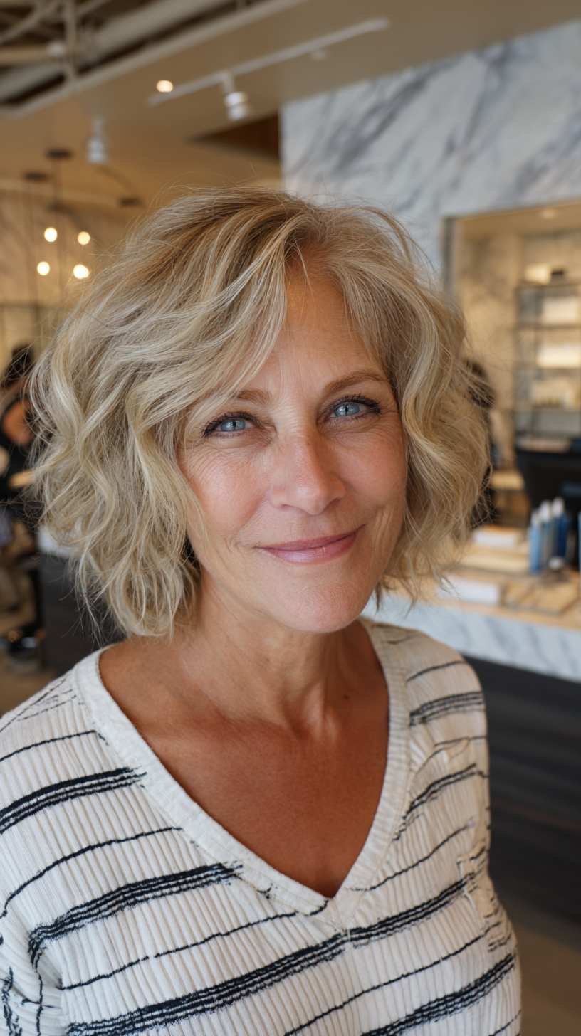 Textured Blonde Bob with Soft Waves for Seniors