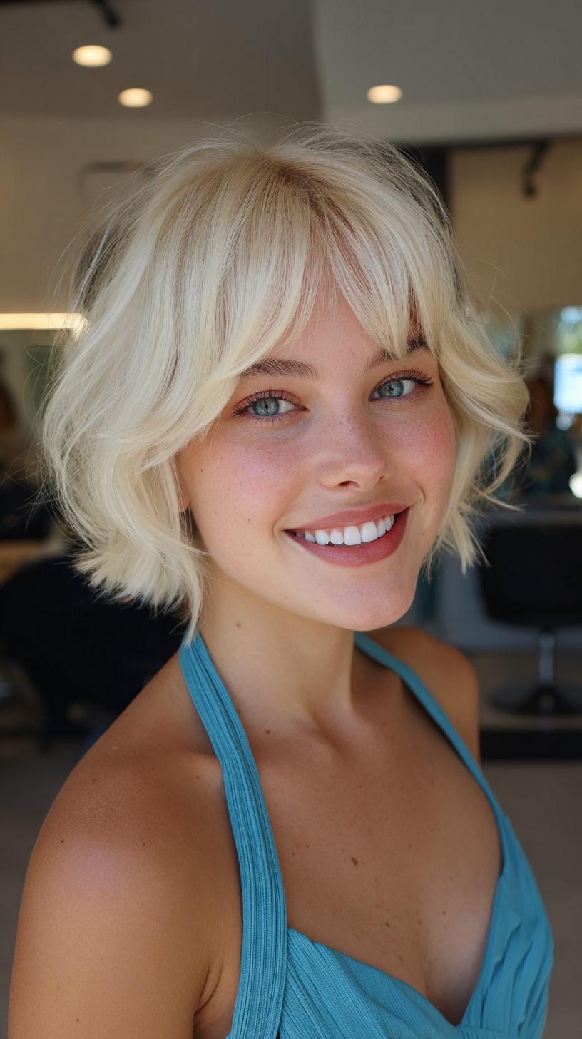 Bright and Breezy Short Bob with Curtain Bangs