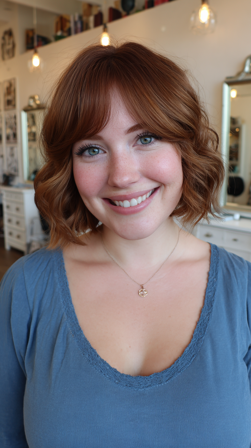 Chic Copper Short Bob with Soft Curtain Bangs