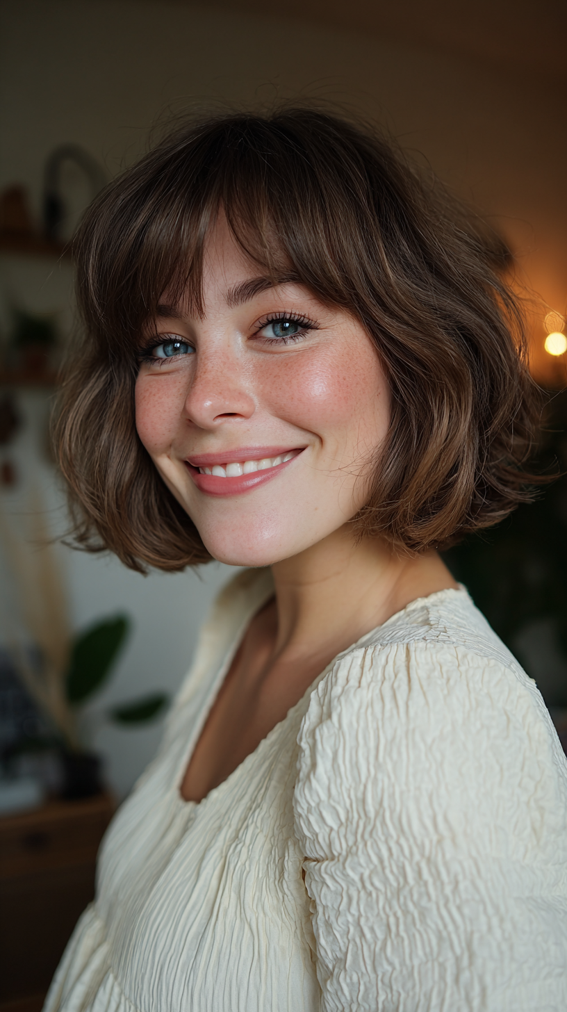 Chic Short Bob with Soft Curtain Bangs
