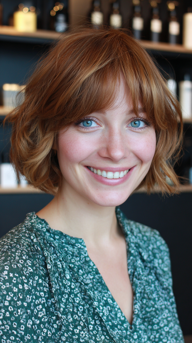 Chic Textured Bob with Playful Curtain Bangs