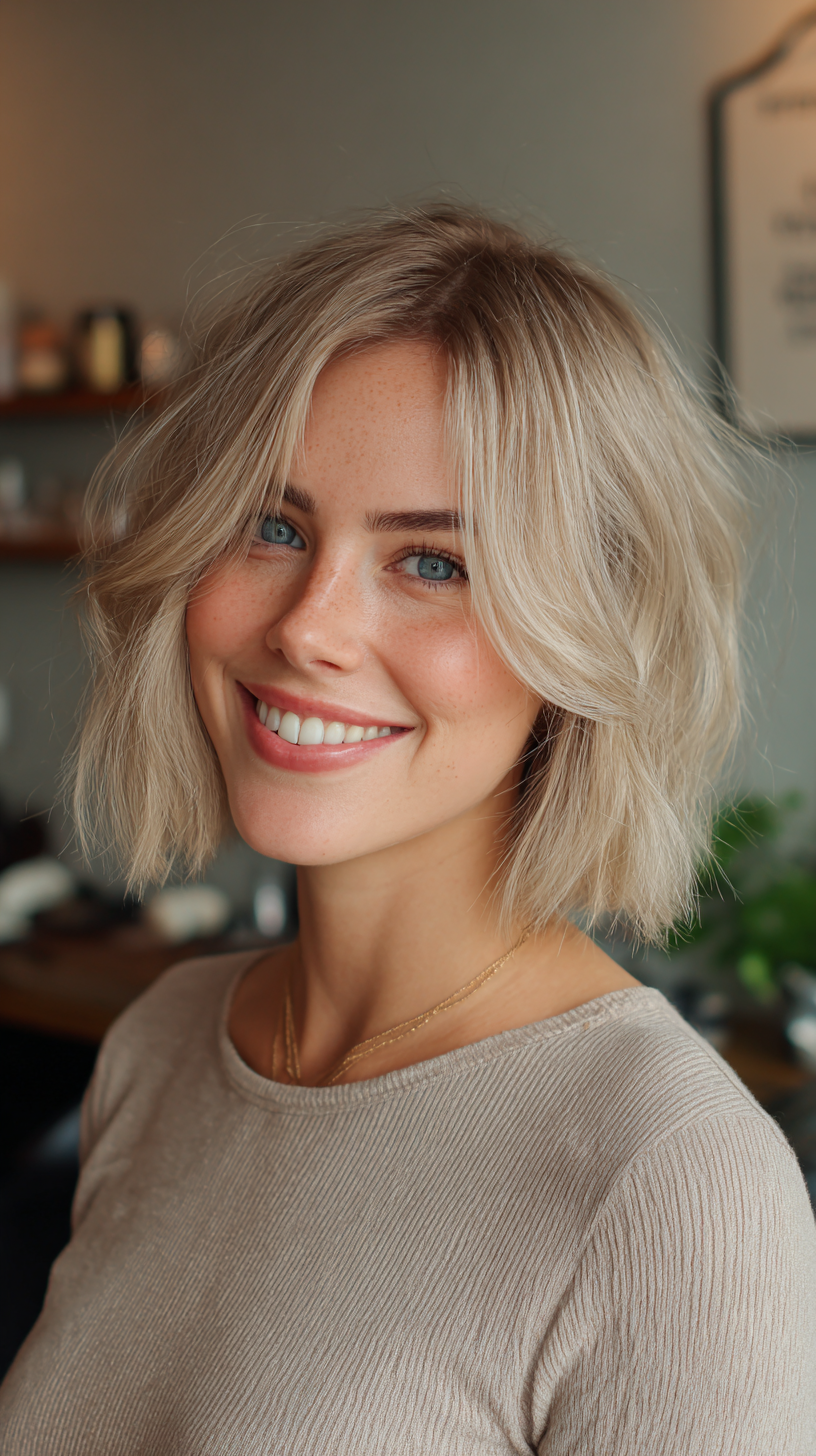Effortless Textured Bob with Soft Curtain Bangs