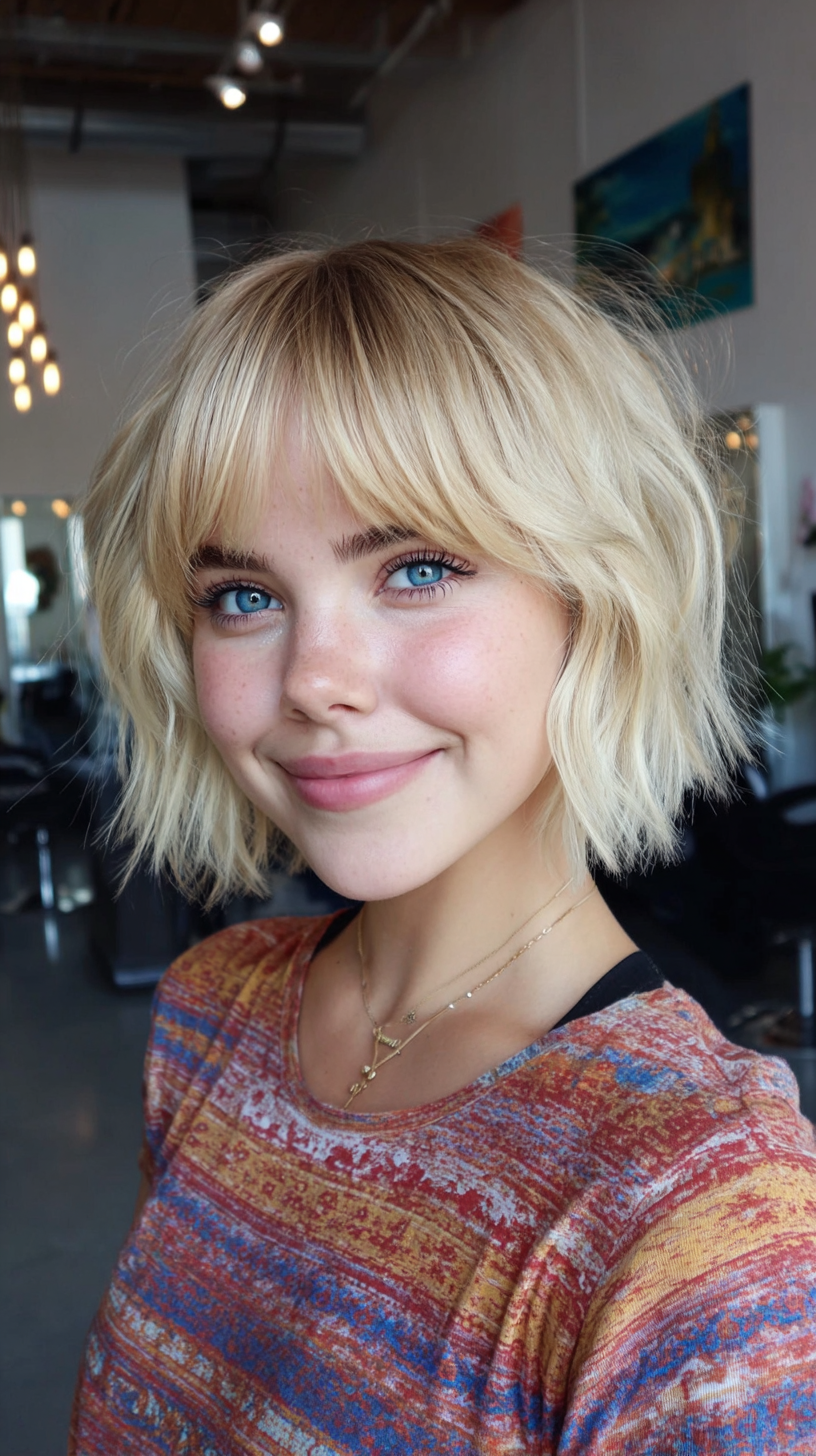 Playful Textured Bob with Soft Curtain Bangs