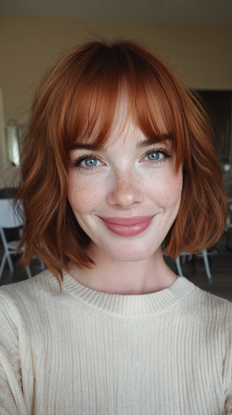 Stylish Textured Bob with Soft Curtain Bangs