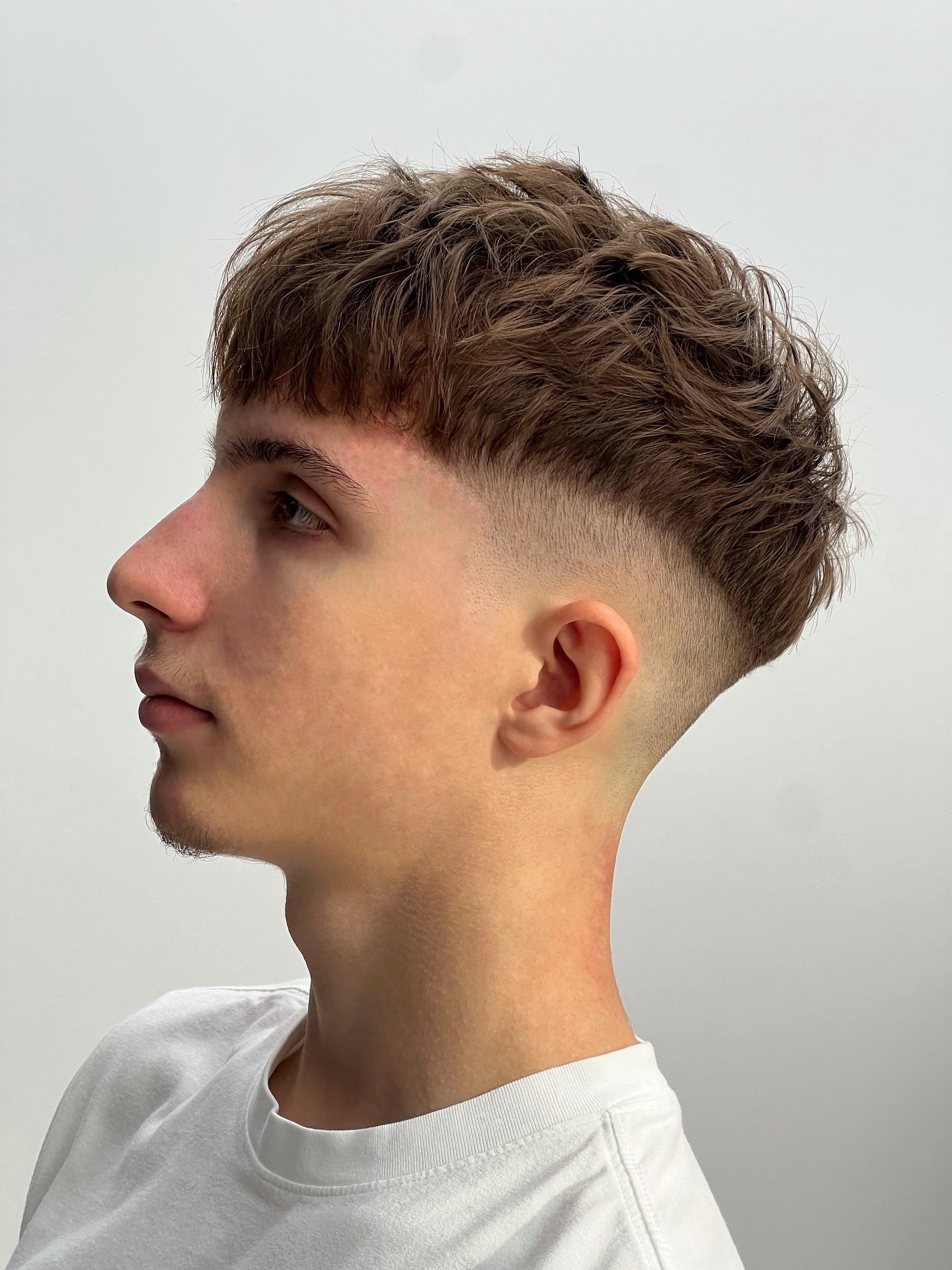 Textured Crop Fade with Curly Top