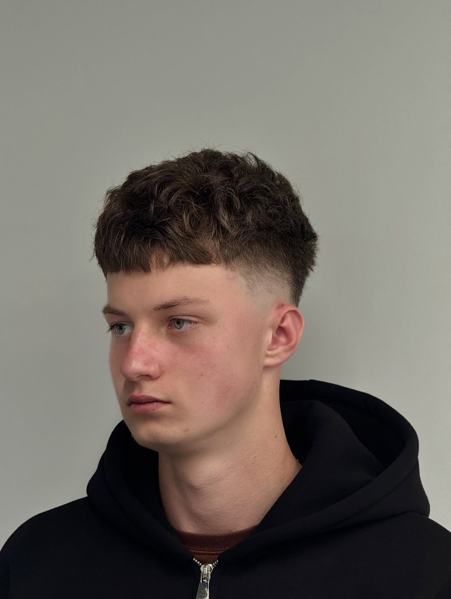 Textured Crop with Low Fade and Curly Top