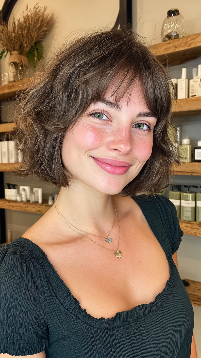 Textured Short Bob with Curtain Bangs