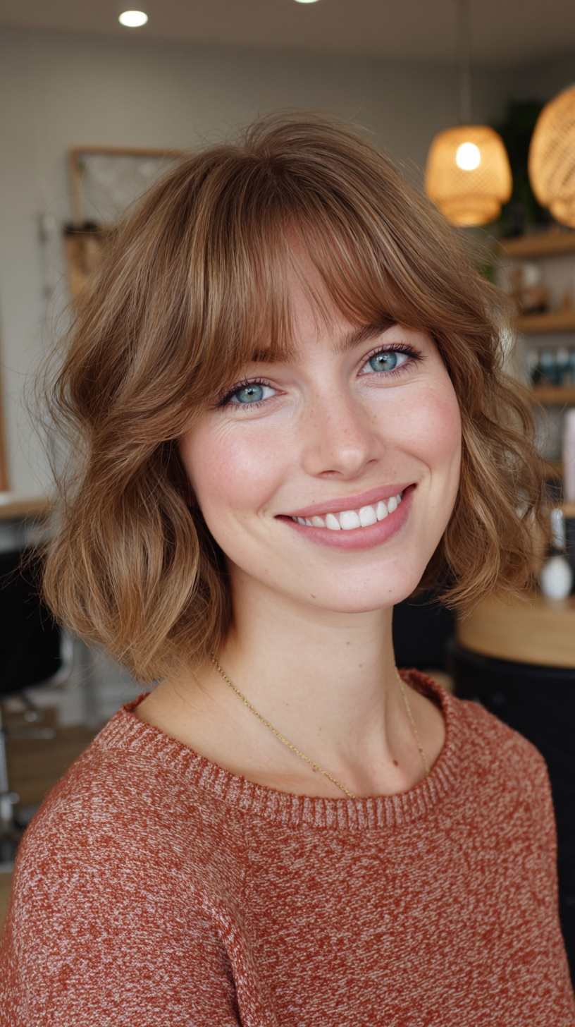 Textured Short Bob with Soft Curtain Bangs