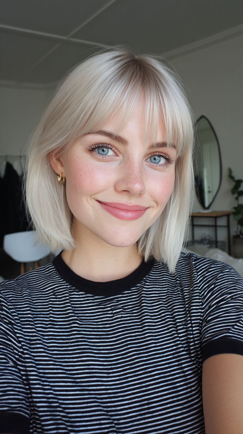 Trendy Short Bob with Soft Curtain Bangs