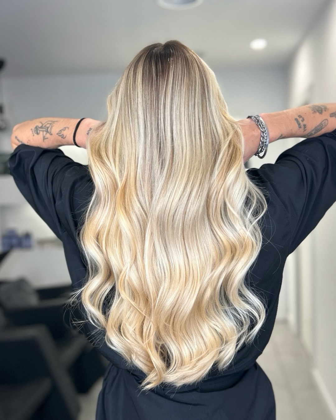 Elegant Long Vanilla Blonde Waves with Soft Movement