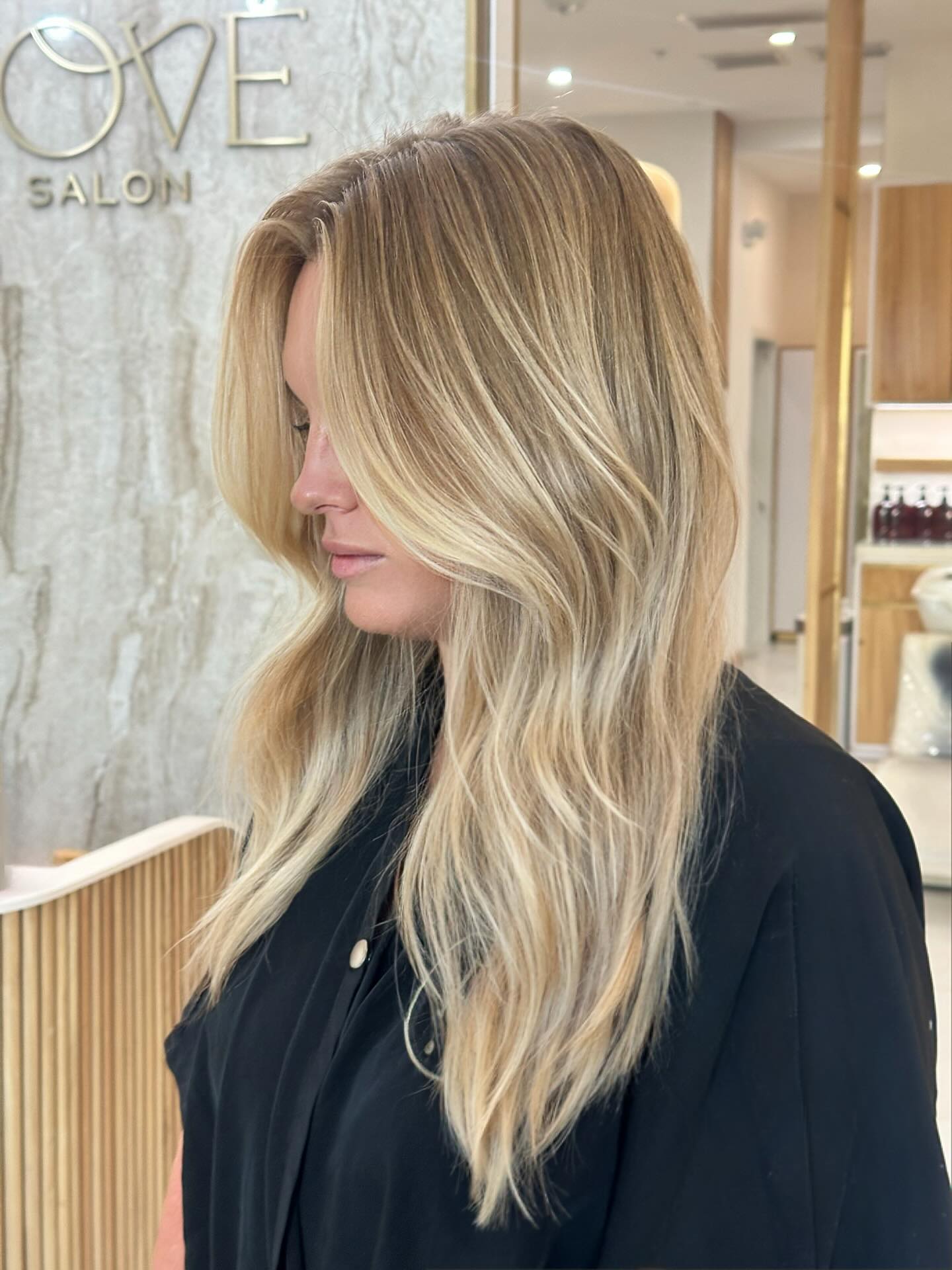 Softly Layered Warm Tone Blonde Balayage