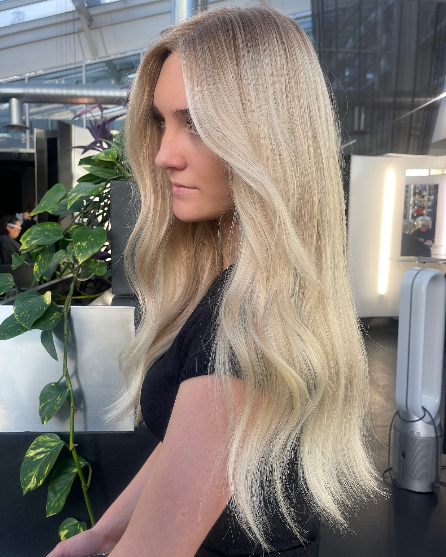 Textured Vanilla Blonde Waves with Subtle Dimension