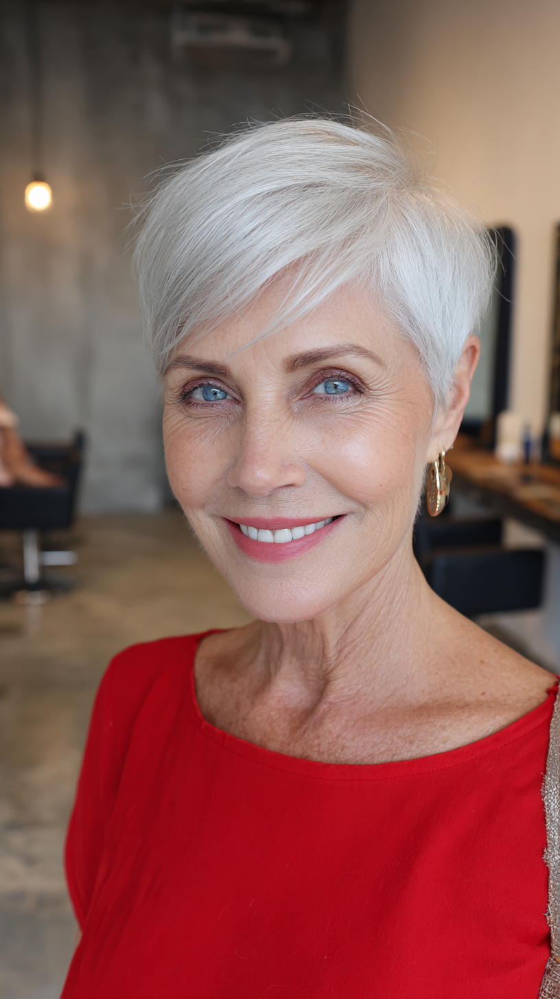 Chic Short Silver Pixie with Textured Layers