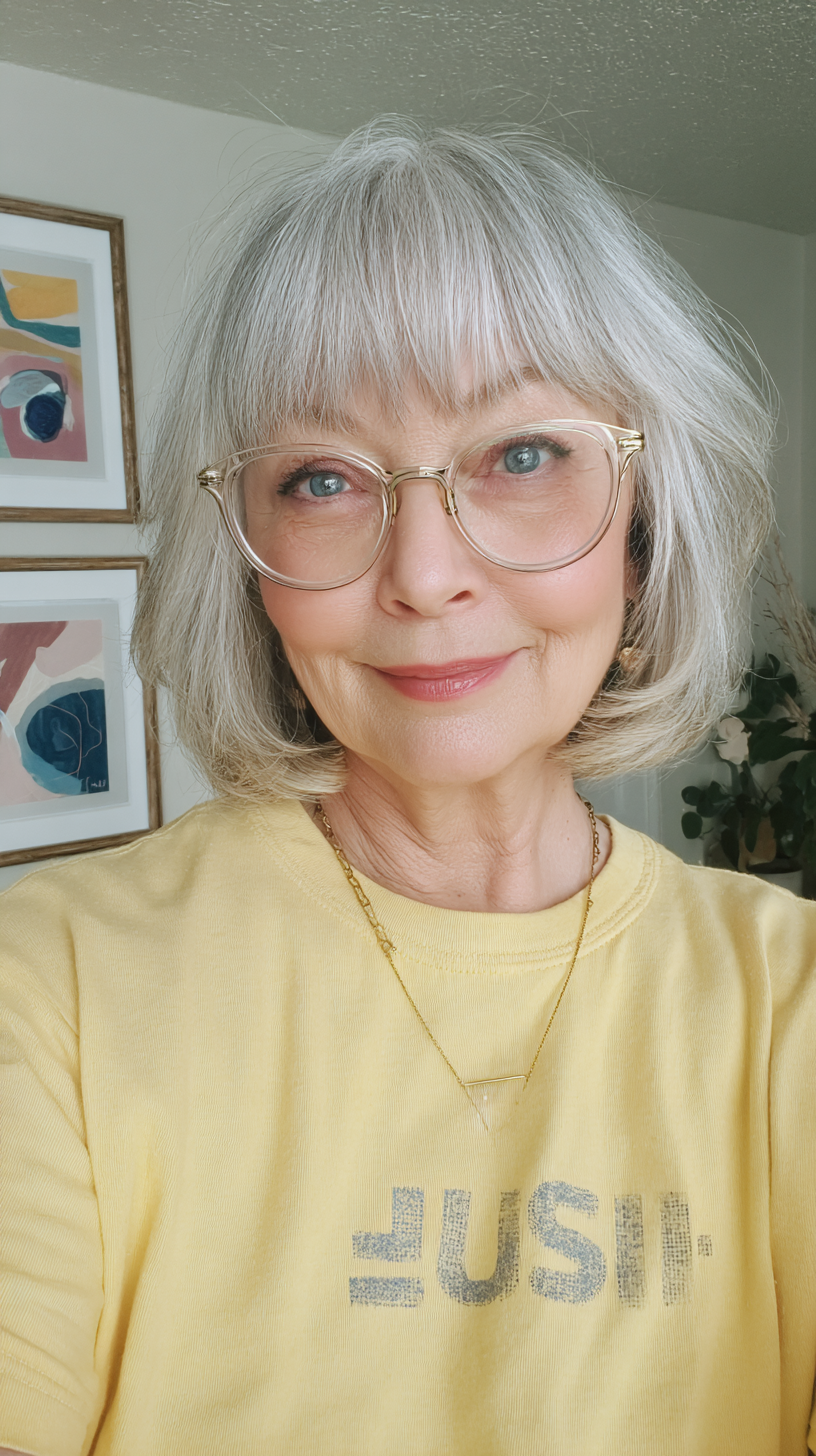 Chic Textured Gray Lob with Soft Bangs