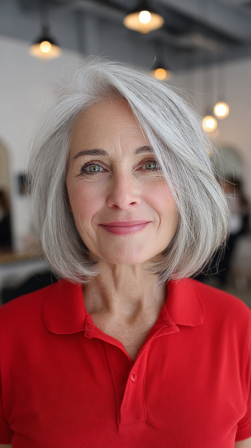 Chic Textured Silver Lob with Soft Waves