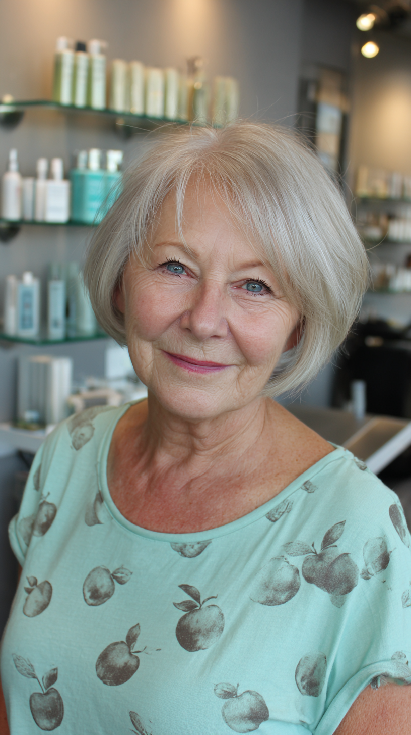 Softly Layered Silver Bob with Gentle Waves